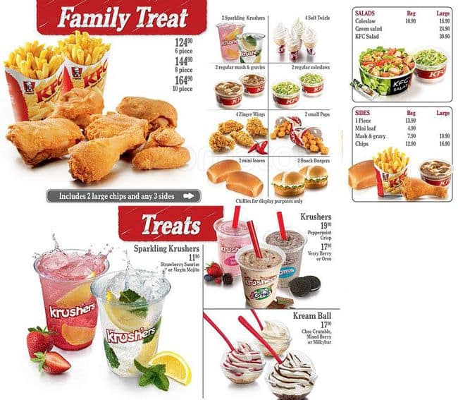 Menu Au KFC Restaurant Johannesburg 26 Empire Rd