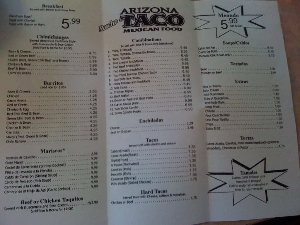 AZ Mucho Taco Menu Menu For AZ Mucho Taco Chandler Chandler