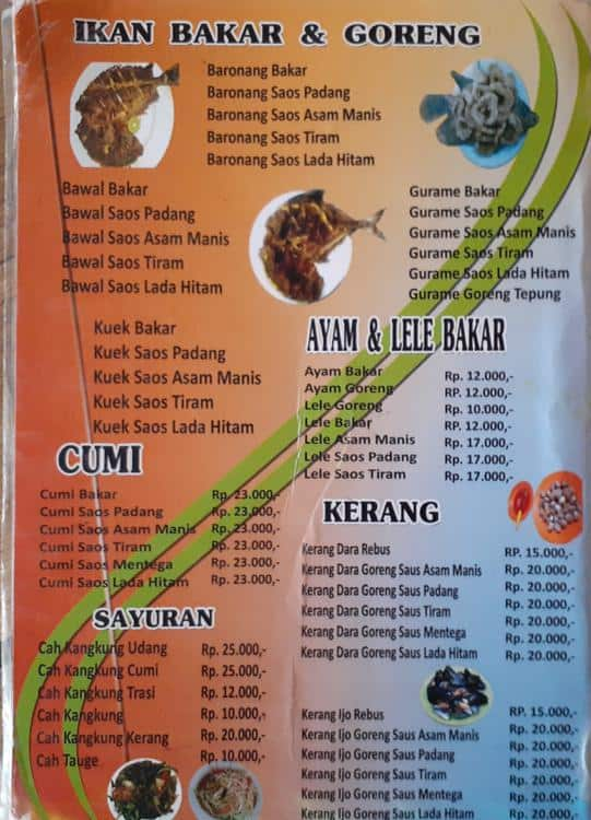 Menu At Seafood Tiga Dara Pekayon Restaurant Bekasi Regency Jl