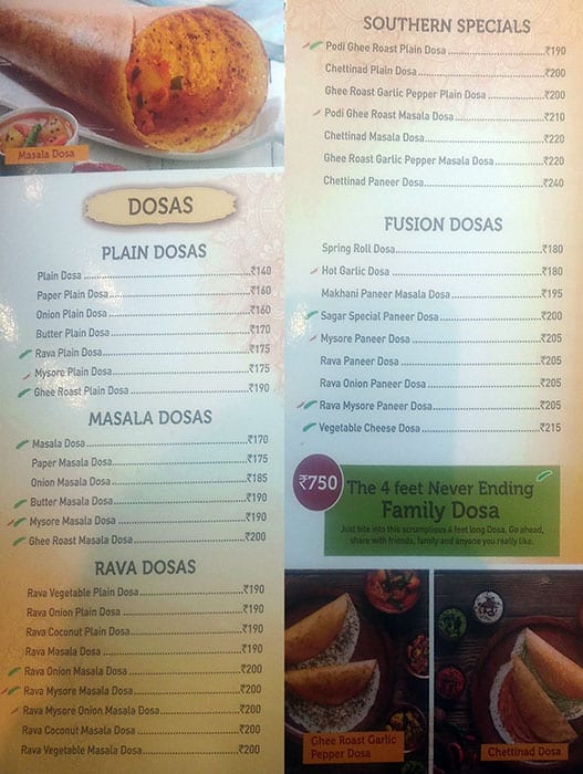 Menu At Sagar Ratna Jalandhar Curo High Street