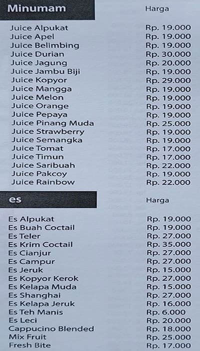 Menu At RM Simpang Raya Restaurant Jakarta Jl Raya Daan Mogot No 77