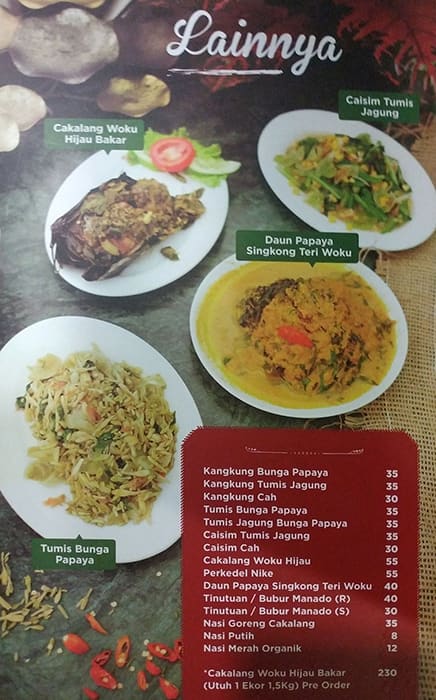 Menu At Sarang Oci Restaurant Jakarta Apartemen Sahid Sudirman