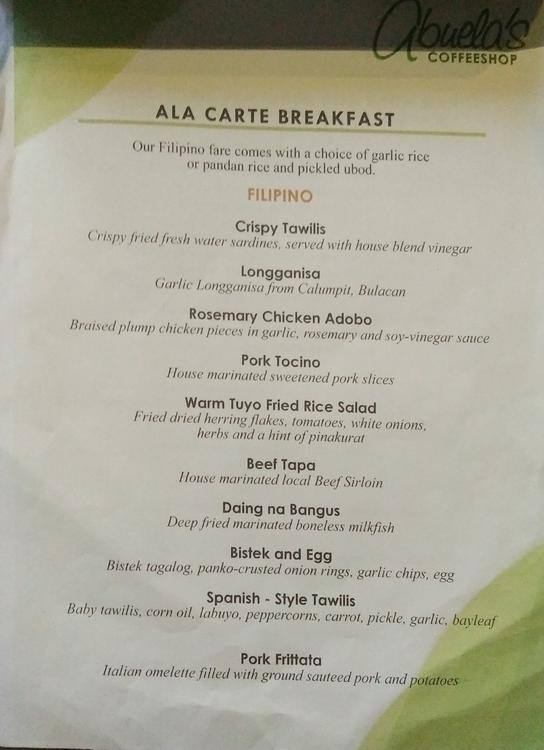 Menu At The Deck Breakfast Venue Cocoon Boutique Hotel Quezon City