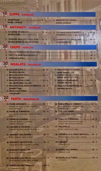 Menu At Il Veneziano Istanbul