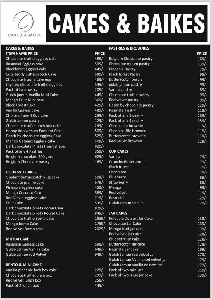 Menu Of Cakes Bakes Gaur City 2 Greater Noida