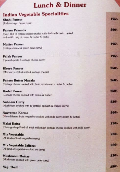 Menu At Namaste India Restaurant Agra Pcw