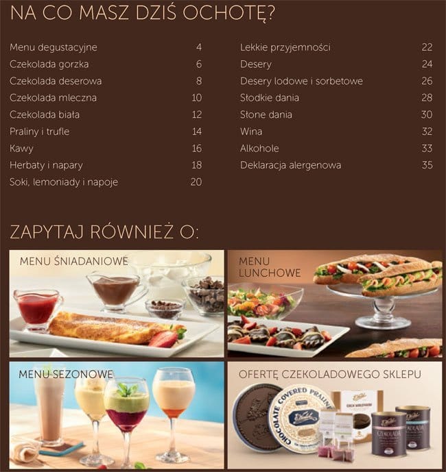 Pijalnia Czekolady Wedel Menu Menu Restauracji Pijalnia Czekolady