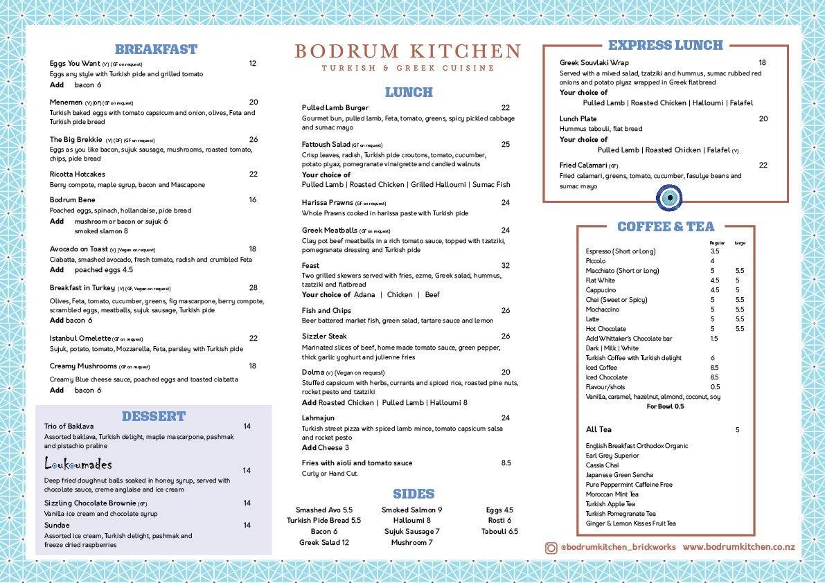 Menu At Bodrum Kitchen Restaurant Auckland T Great North Rd