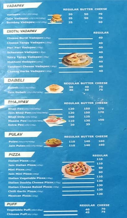 Menu Of Jay Bhavani Vadapav Gota Ahmedabad