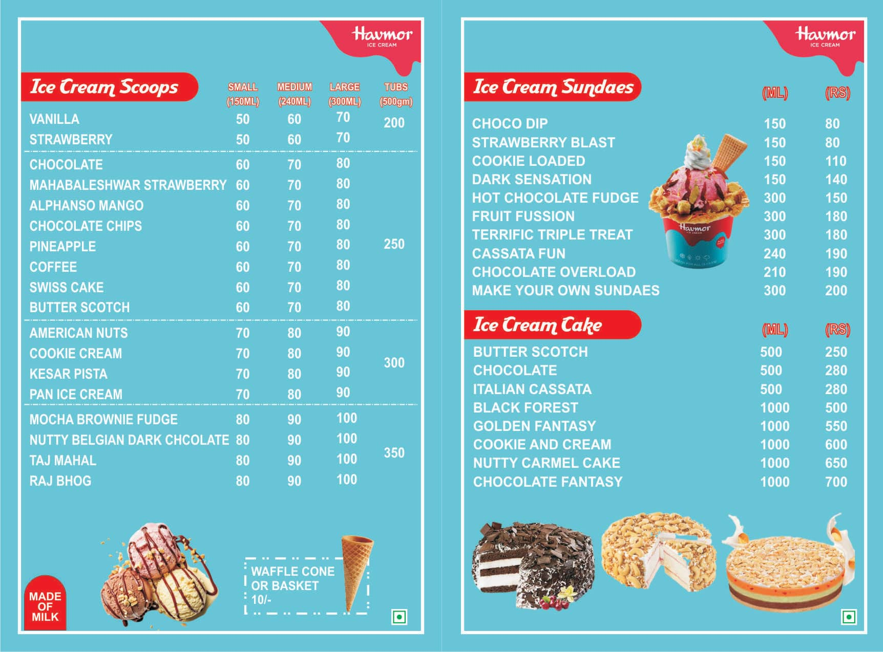 Menu Of Havmor Havfunn Ice Cream Kalkaji New Delhi