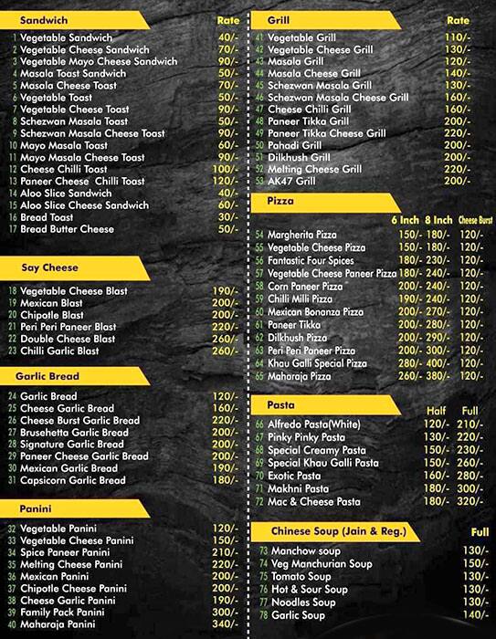 Menu Of Khaugalli Street Food Junction Bhayandar Mumbai