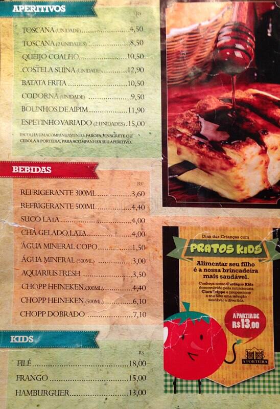 Menu at A Porteira restaurant Salvador Av Antônio Carlos Magalhães