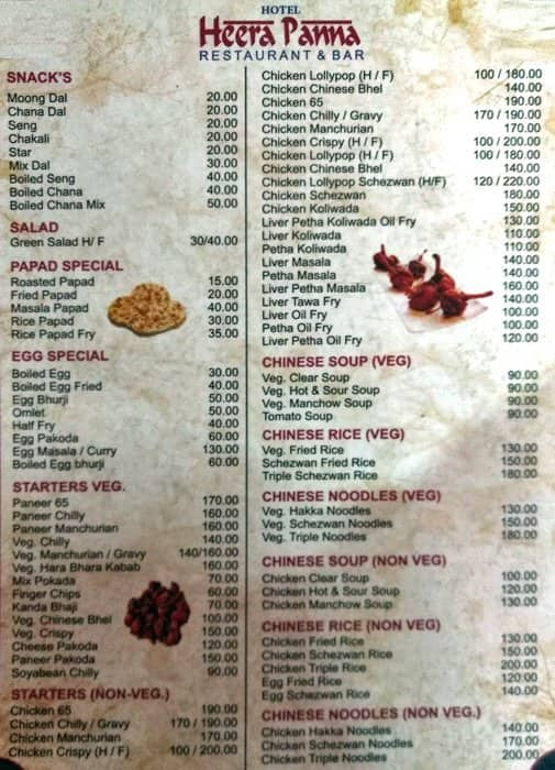 Hotel Heera Panna Menu Menu For Hotel Heera Panna Naupada Thane West