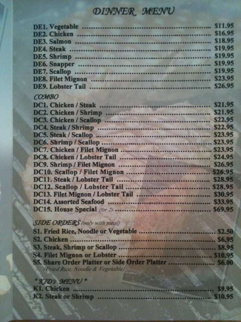 Menu At Hana Steak Seafood Sushi Restaurant Shreveport E 70th St