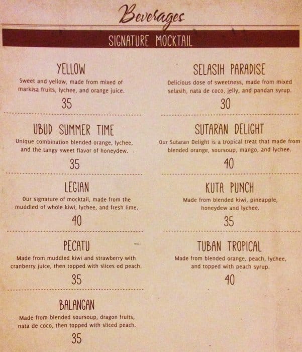 Menu At Bebek Tepi Sawah Restaurant Jakarta Cilandak Town Square