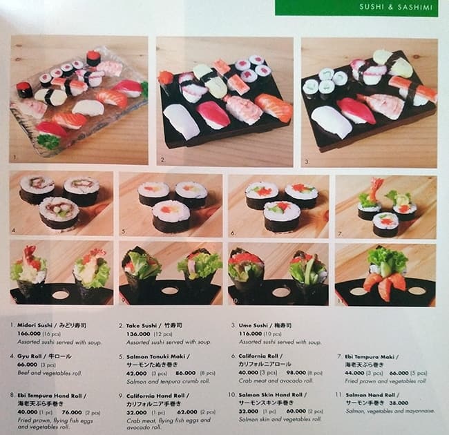 Menu At Midori Restaurant Bandung Jl Sultan Tirtayasa No