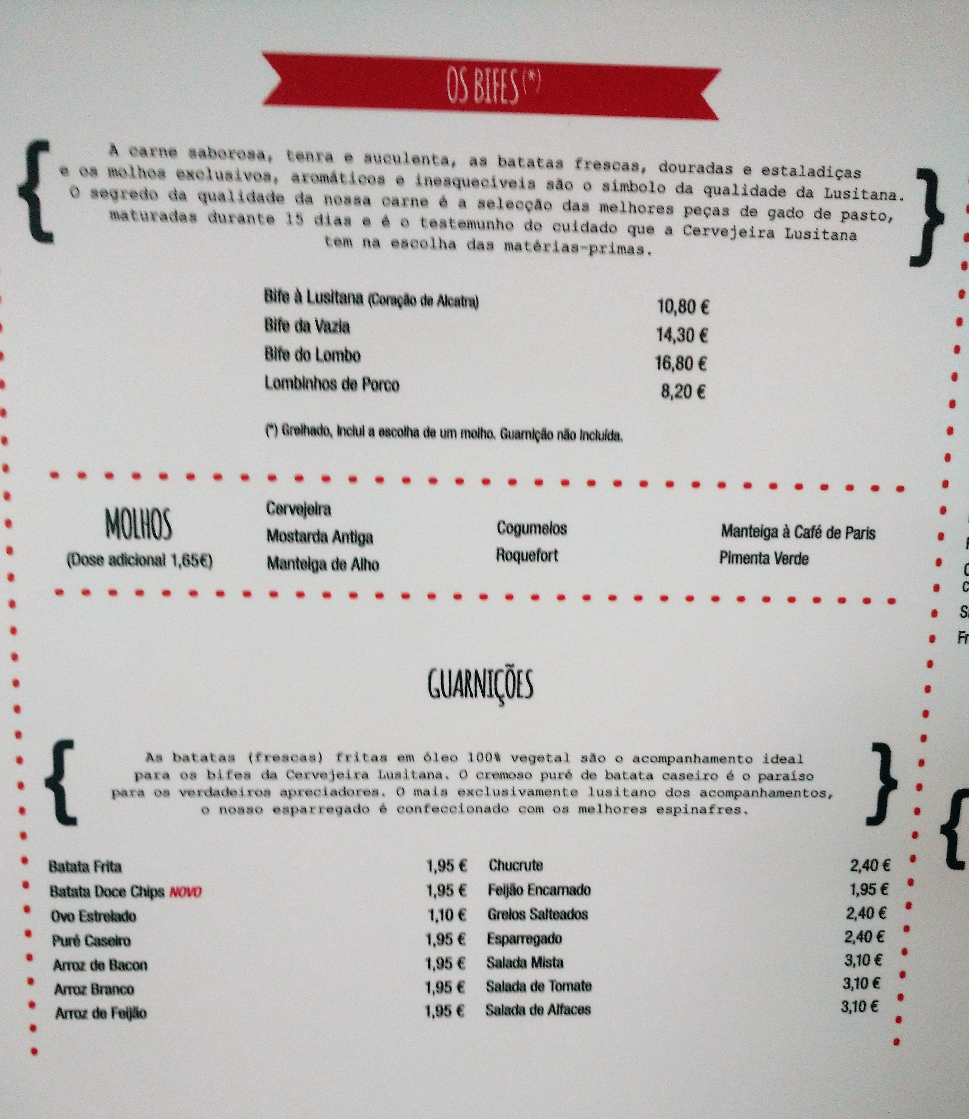 Menu Em Cervejeira Lusitana Pub Bar Lisboa Av Forte