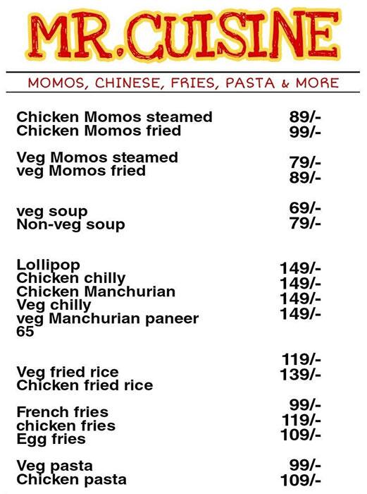 Menu Of Mr Cuisine Cbd Belapur Navi Mumbai