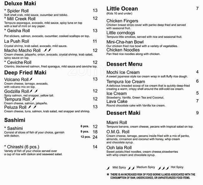 Menu At Oceano Sushi Restaurant Bothell Bothell Everett Hwy