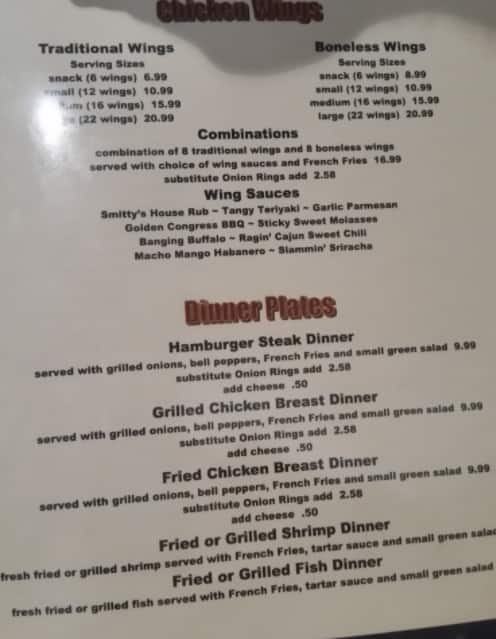 Menu At Smitty S Wings Pub Bar Lafayette Ambassador Caffery Pkwy