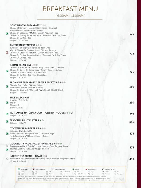 Menu Of Courtyard Pavilion Courtyard By Marriott Navi Mumbai Nerul