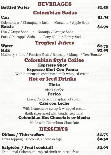 Menu At Rapidito Colombian Street Food Restaurant Chicago