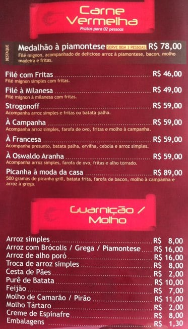 Menu at O Camarão Arte Bia restaurant Rio de Janeiro Norte Shopping