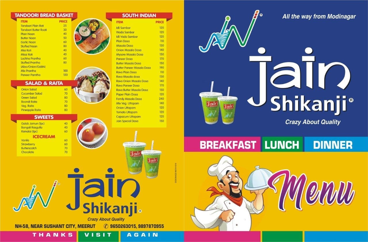 Menu At Jain Shikanji Meerut Haridwar Delhi Highway