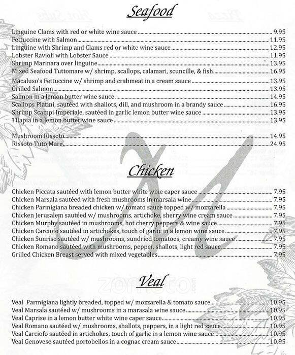 Menu At Macaluso S Italian Restaurant Fort Worth