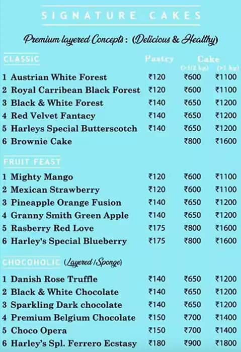 Menu Of Harley S Fine Baking Banjara Hills Hyderabad