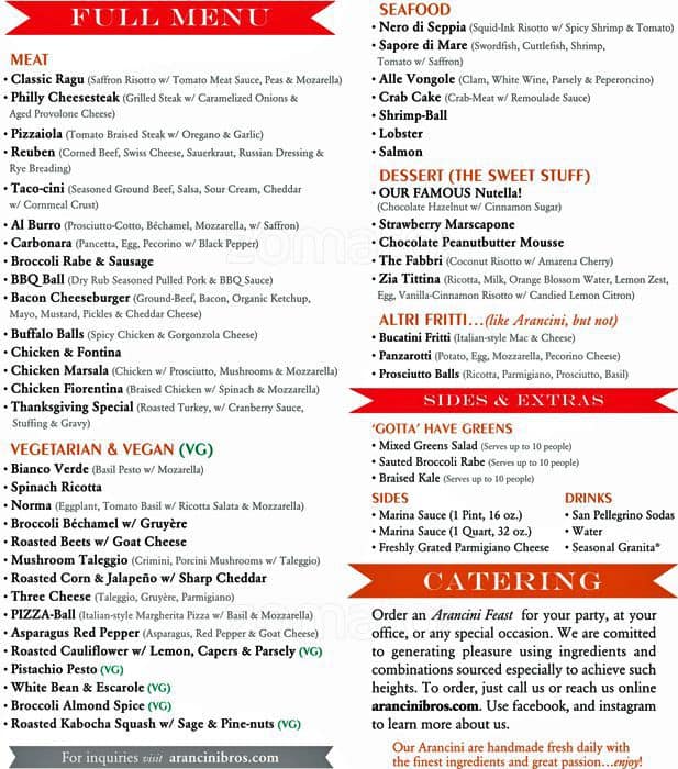 Arancini Bros Menu Menu For Arancini Bros Midtown West New York