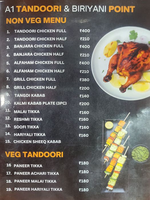 Menu Of A Tandoori And Biryani Point Marathahalli Bangalore