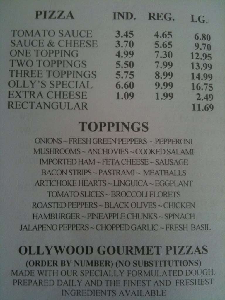 Menu At Olly S Pizzeria Woonsocket 204 S Main St