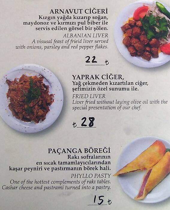 Menu at Rakı Balık Evi Istanbul