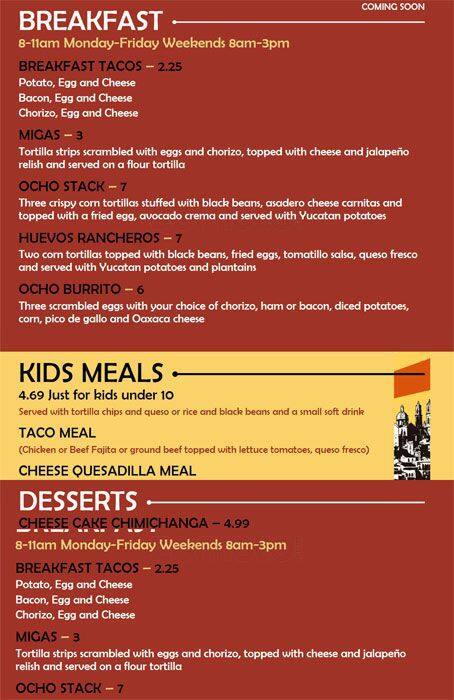 Taco Ocho Menu Menu For Taco Ocho Richardson Richardson Urbanspoon