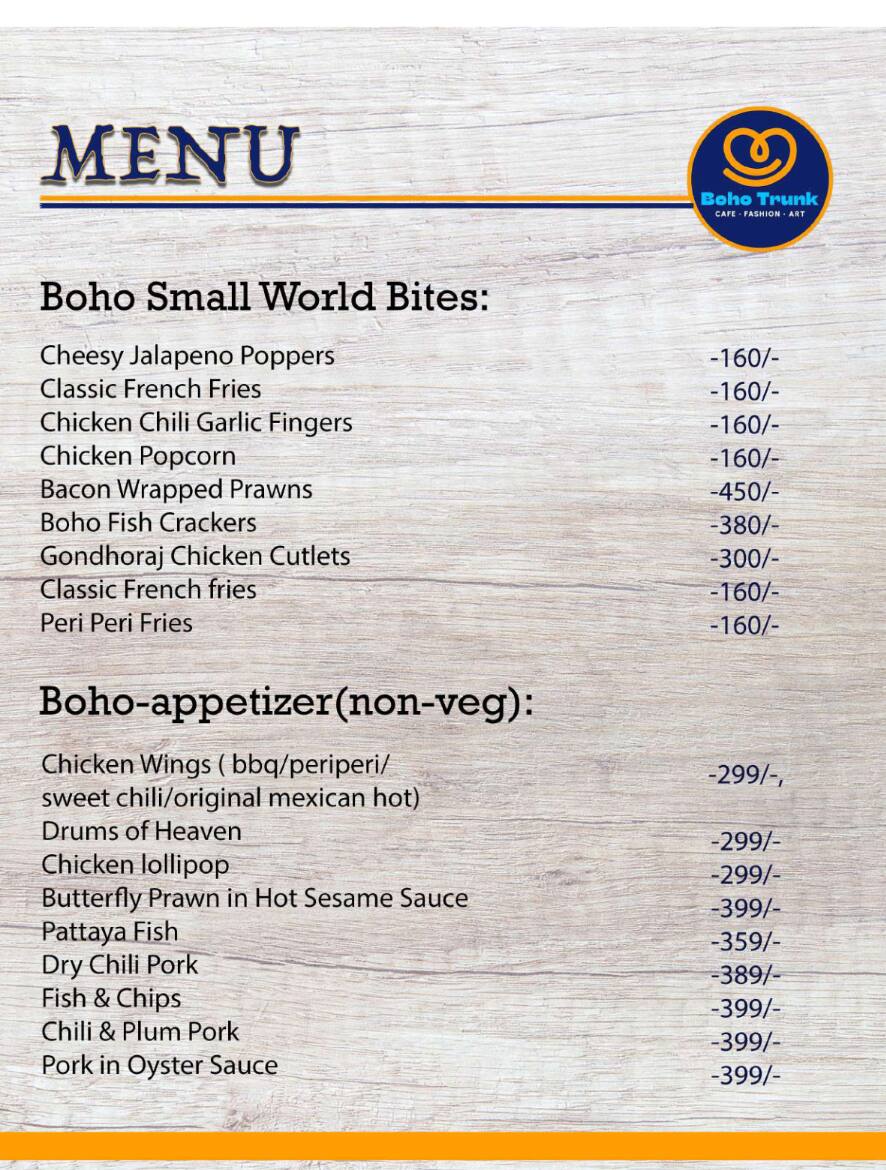 Menu Of Boho Trunk Cafe Prince Anwar Shah Road Kolkata