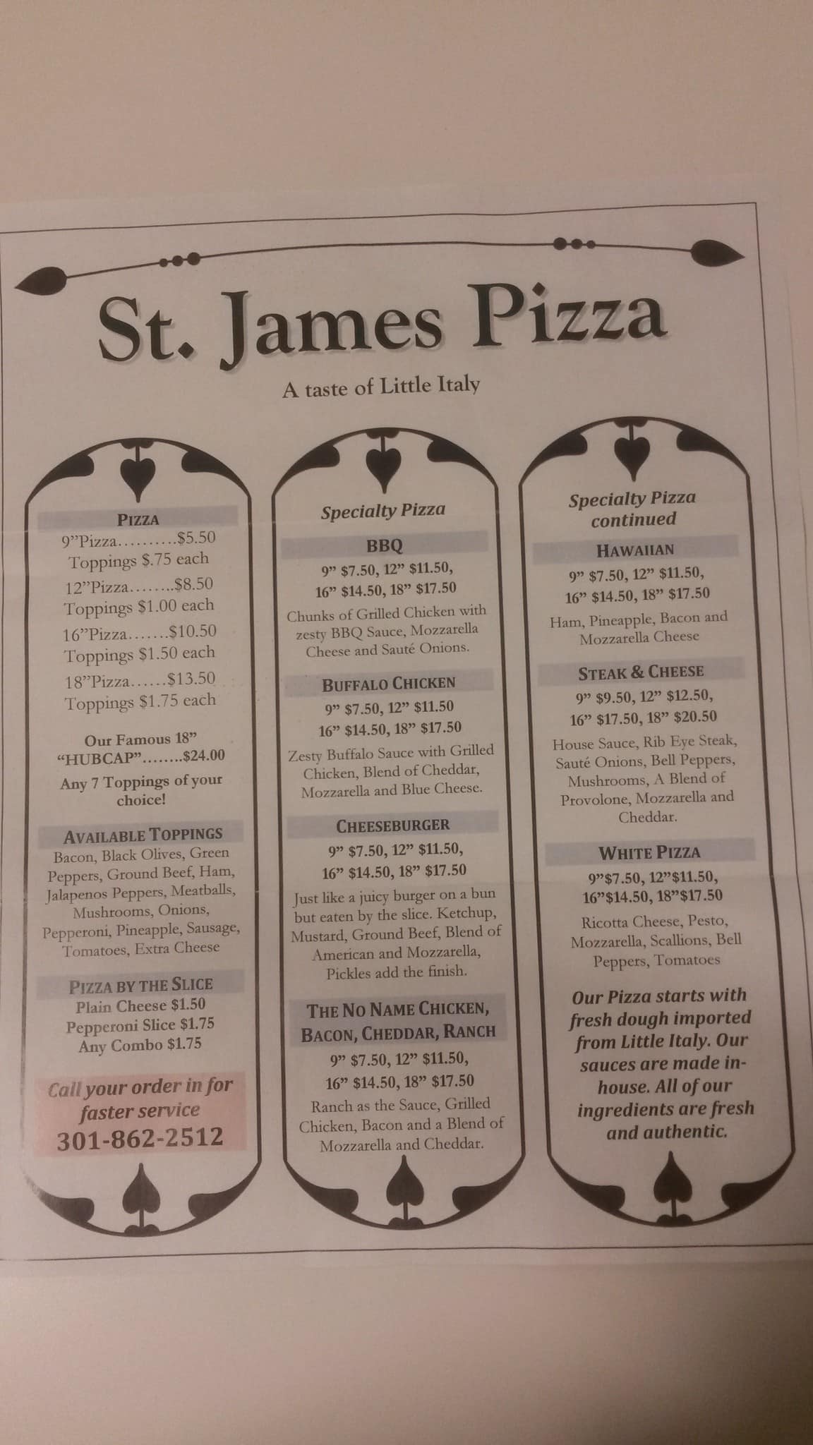 Menu At St James Deli And Spirits Pizzeria Lexington Park