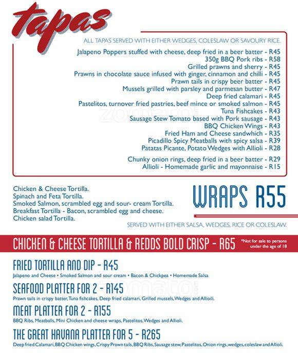 Cafe Havana Menu Menu Restauracji Cafe Havana Mossel Bay Western