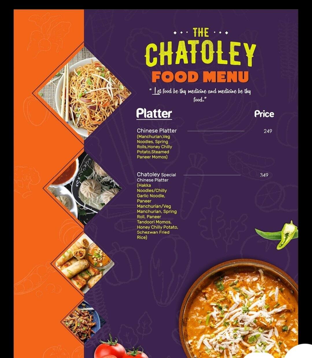 Menu Of The Chatoley Gaur City 1 Greater Noida