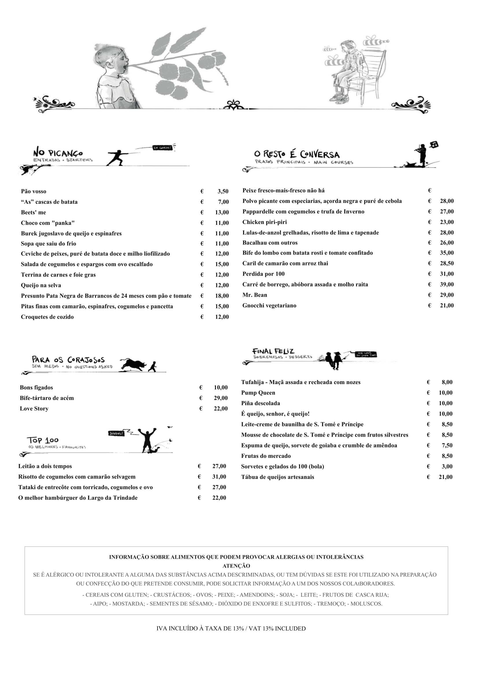 Bistro 100 Maneiras Menu Menú para Bistro 100 Maneiras Chiado Lisboa