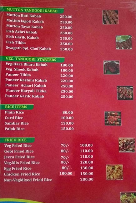 Menu At Swagath Multi Cuisine Restaurant Hyderabad