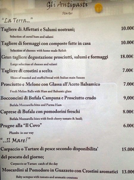 Menu Da Il Covo Ristorante Roma Via Brescia