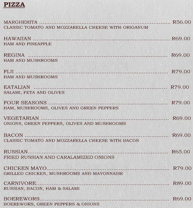 Menu Au Rosewood Restaurant Randburg