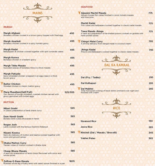 Menu At Zaffran Navi Mumbai Palm Beach Rd