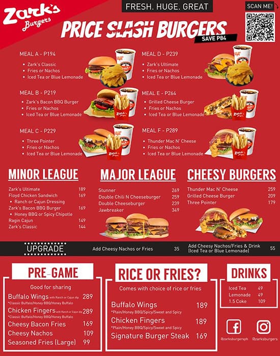 Menu At Zark S Burgers Sm Sta Mesa Restaurant Quezon City Gregorio