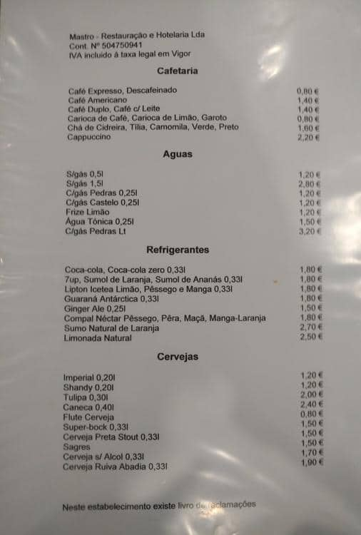 Menu Em Mastro Restaura O E Hotelaria Unipessoal Lda Churrascaria