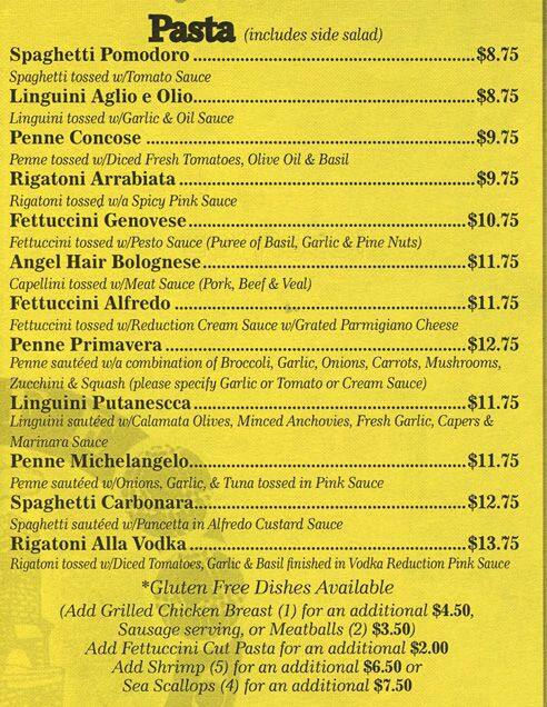 Menu At Cafe Michelangelo Philadelphia