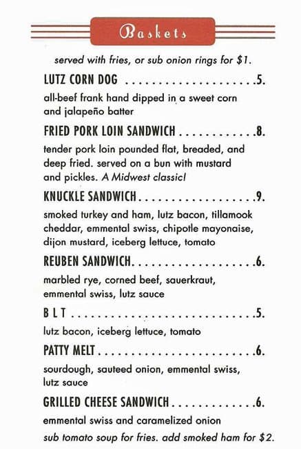 Menu At Lutz Tavern Pub Bar Portland