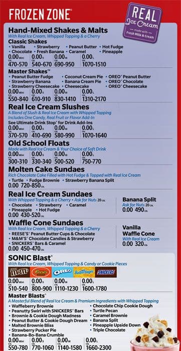 Menu At Sonic Drive In Fast Food San Antonio Fredericksburg Rd