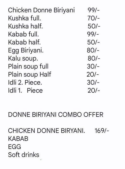 Menu Of Donne Biryani House Kengeri Bangalore